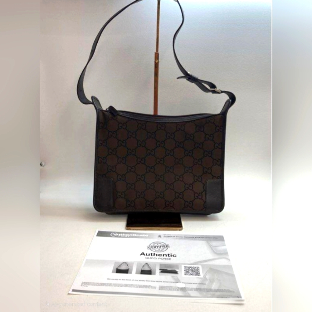 Authentic Gucci Brown Canvas/Leather Shoulder Bag